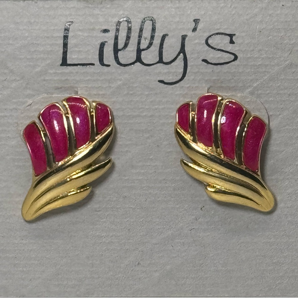 Vintage Gold & Pink Enamel Statement Earrings by Lilly’s